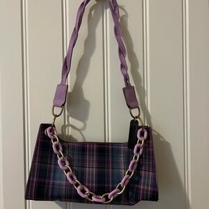 Chic Plaid Mini Bag with Chain Detail